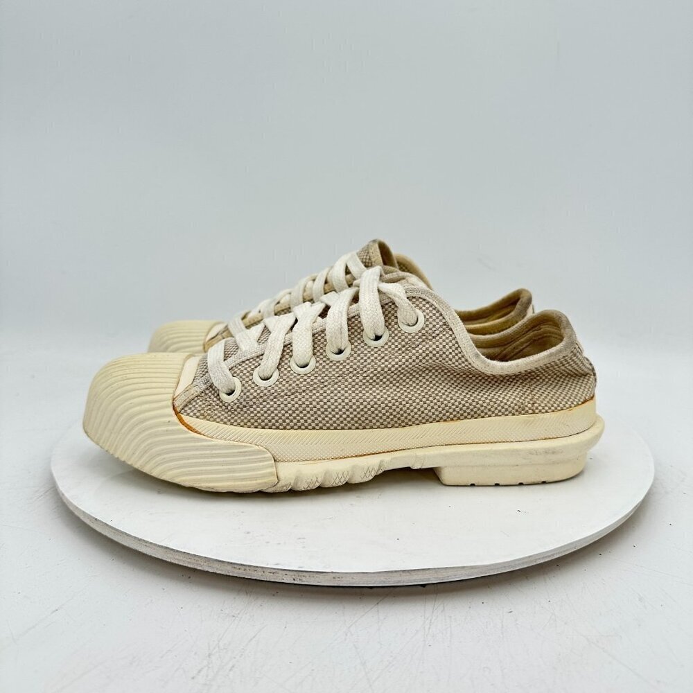 Tory Burch Buddy Women Size 7.5 Cream Off White Canvas Low Top Lace Up Sneakers
